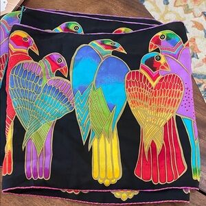 Vintage Laurel Burch patterned silk blend multicolor bird scarf